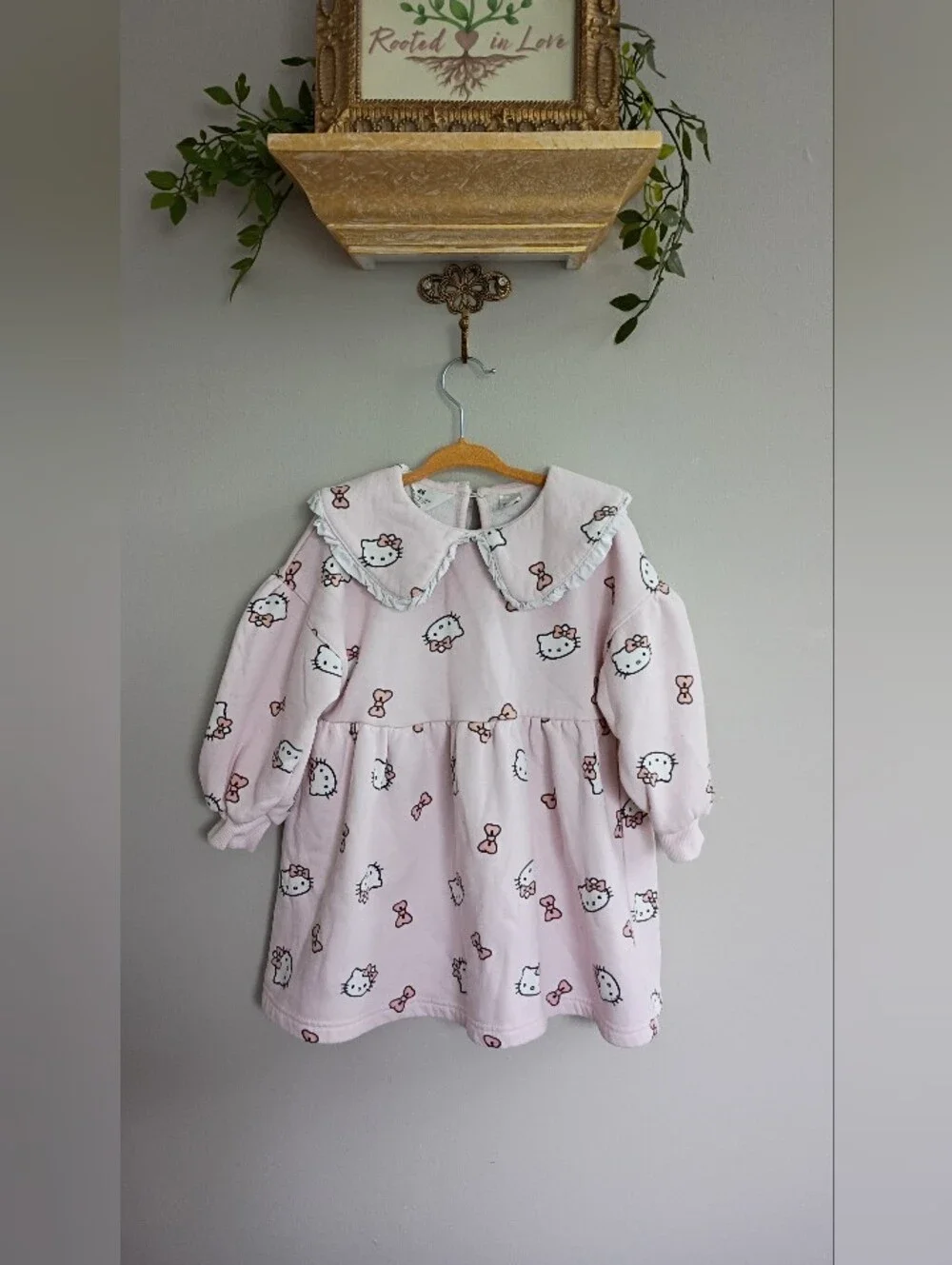 H&M Sanrio Collab, Light Pink Long-Sleeve Nightgown Dress with Peter Pan Collar
